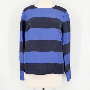 Banana Republic Navy and Royal Blue Stripe Long Sleeve Sparkle Blouse Top Large